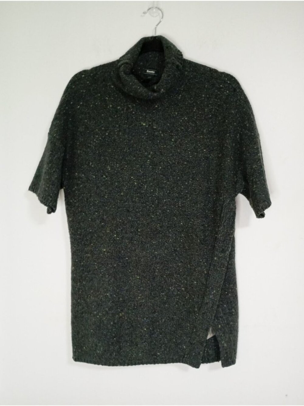 Roots Womens Merino Wool Blend Short Sleeve Turtleneck Sweater Green Flecked S-P
